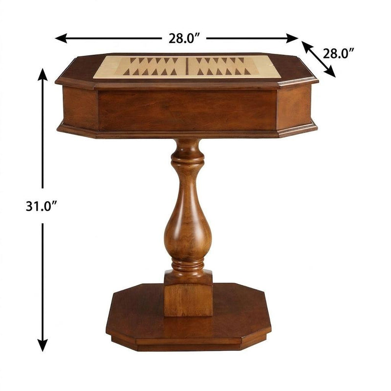 28" Brown Cherry Octagonal Game Table With Drawer - Living Room