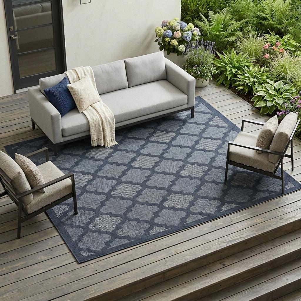 9' X 12' Navy Blue Indoor Outdoor Area Rug - Outdoor