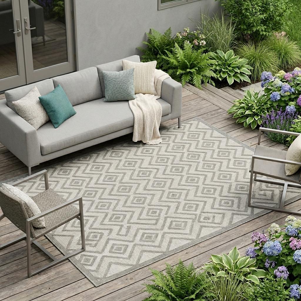 9' X 12' Gray And Silver Indoor Outdoor Area Rug - Outdoor