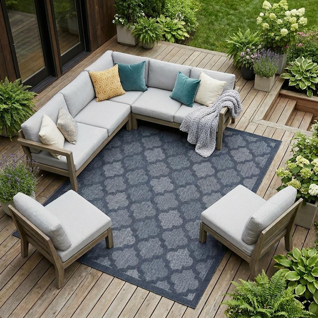 8' X 10' Navy Blue Indoor Outdoor Area Rug - Outdoor