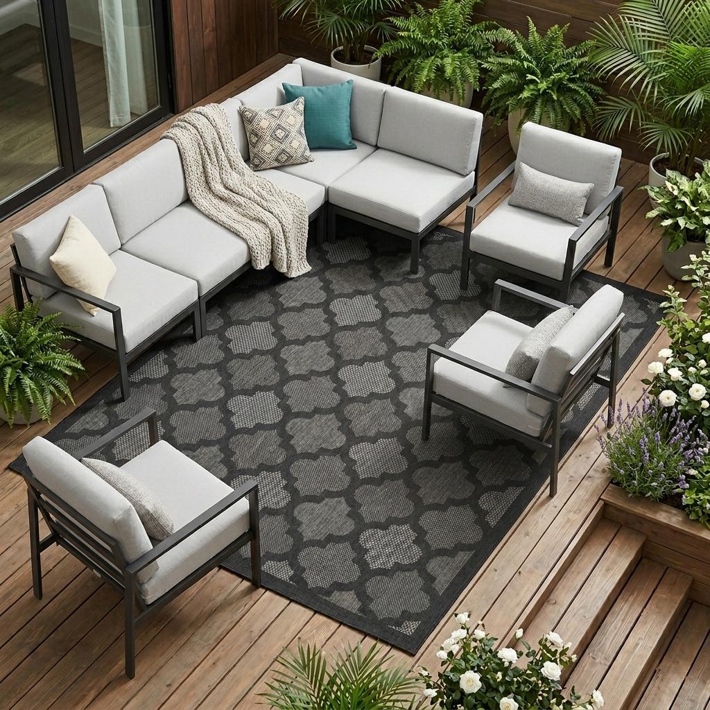 9' X 12' Charcoal And Gray Indoor Outdoor Area Rug - Outdoor