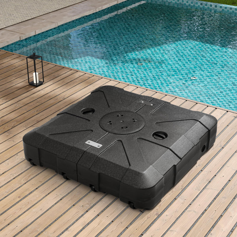 Black heavy-duty umbrella base with circular top plate and side slots
