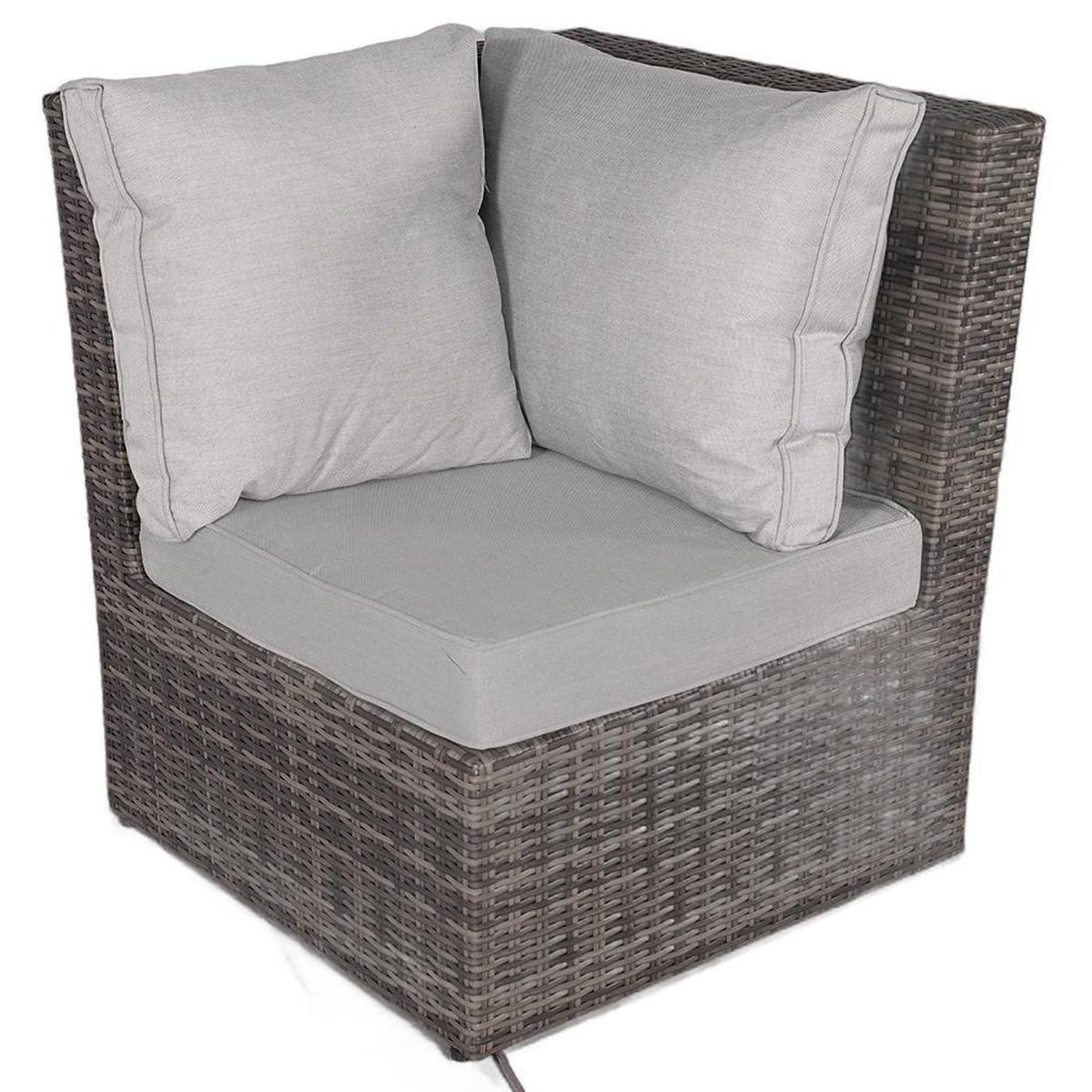Seven Piece Gray Wicker Upholstered Cushions Sectional Seating Group With Fire Pit And Table - Outdoor