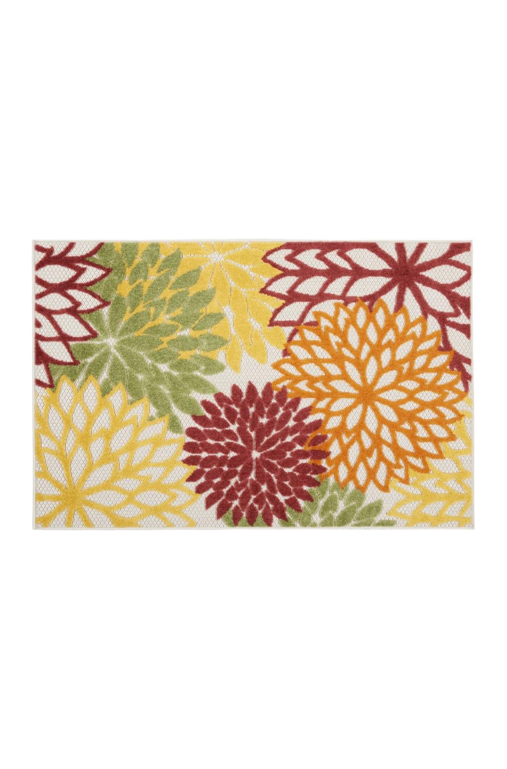3' X 5' Green Orange and Red Indoor Outdoor Area Rug - Outdoor