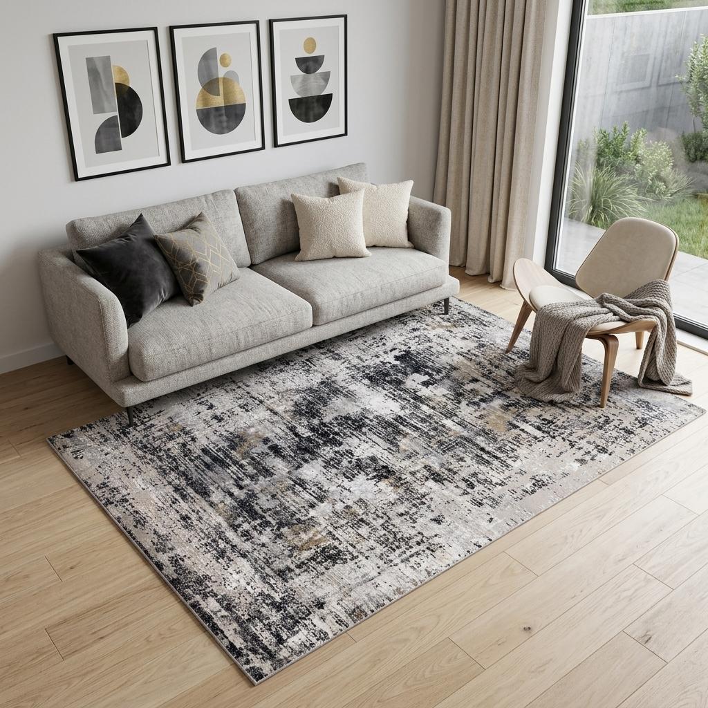 5' X 8' Beige Gray and White Abstract Area Rug - Home & Garden