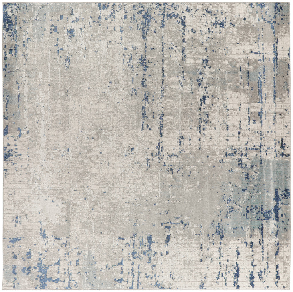 10' Gray and Ivory Square Abstract Power Loom Area Rug - Home & Garden