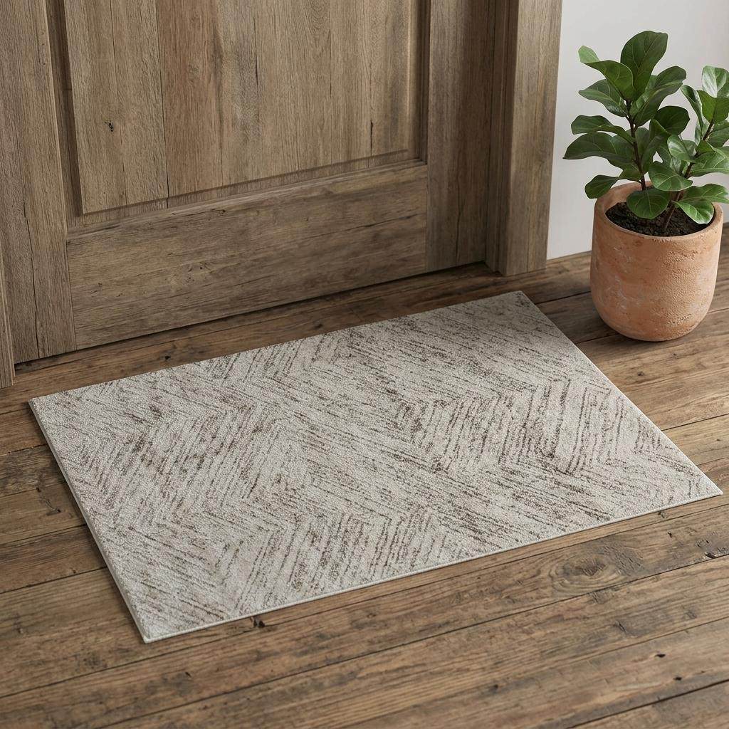 2' X 3' Ivory and Brown Geometric Power Loom Area Rug - Home & Garden