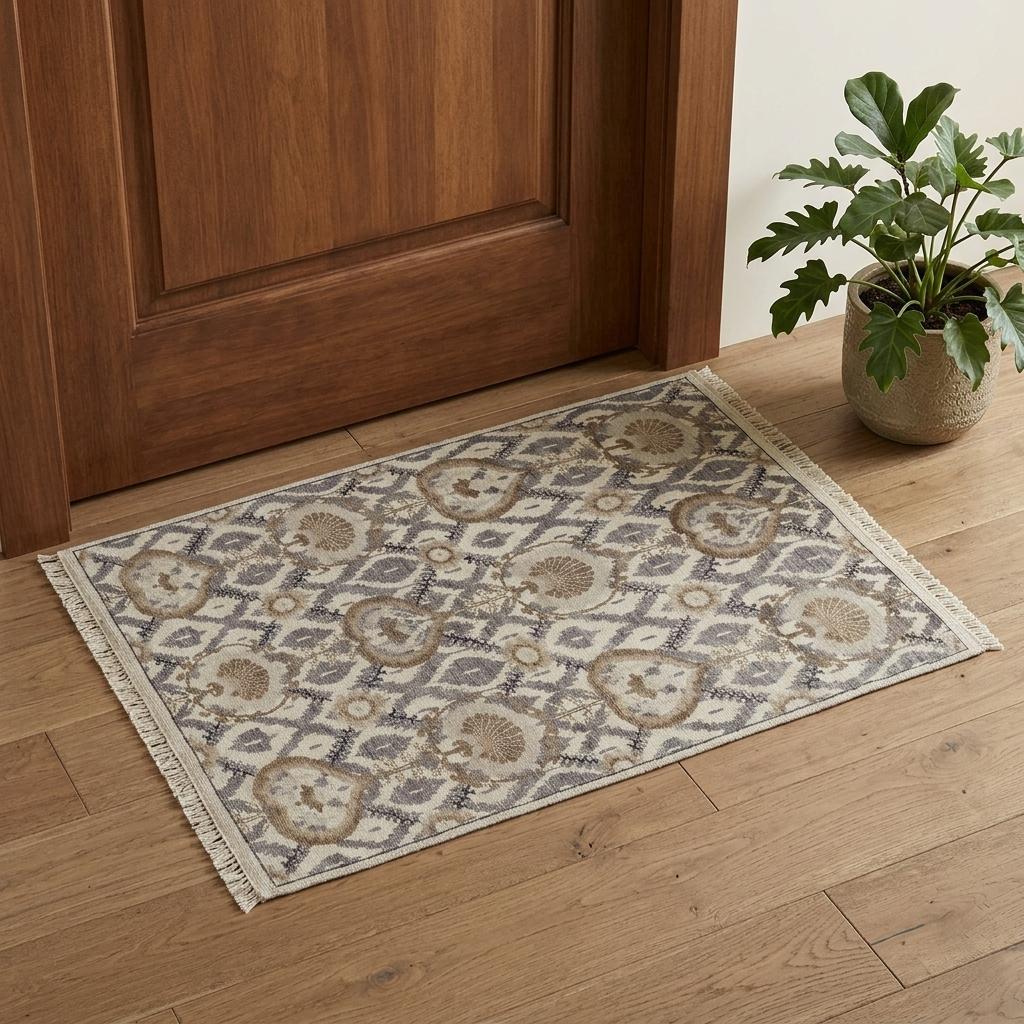 2' X 3' Gray and Ivory Wool Floral Hand Knotted Area Rug - Home & Garden