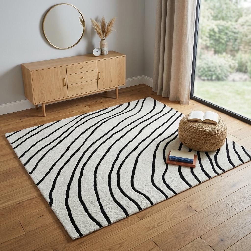 4' X 6' Black and White Abstract Area Rug - Home & Garden