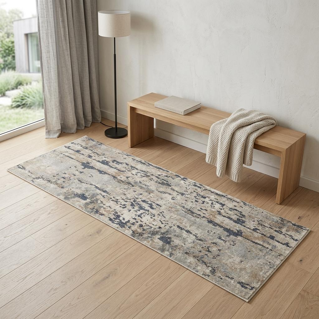 6' Beige And Gray Abstract Runner Rug - Home & Garden