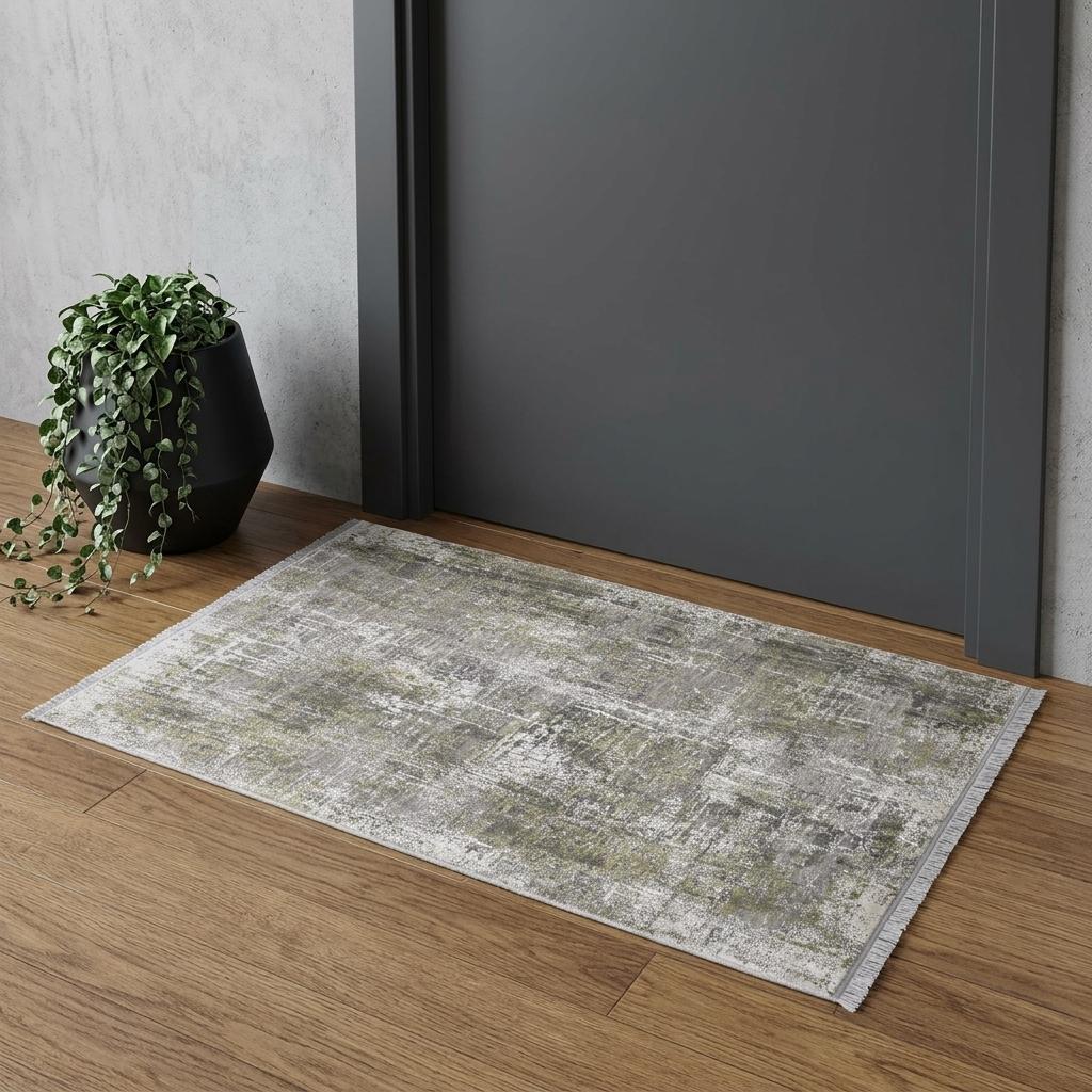 2' X 3' Gray and Ivory Abstract Non Skid Area Rug With Fringe - Home & Garden