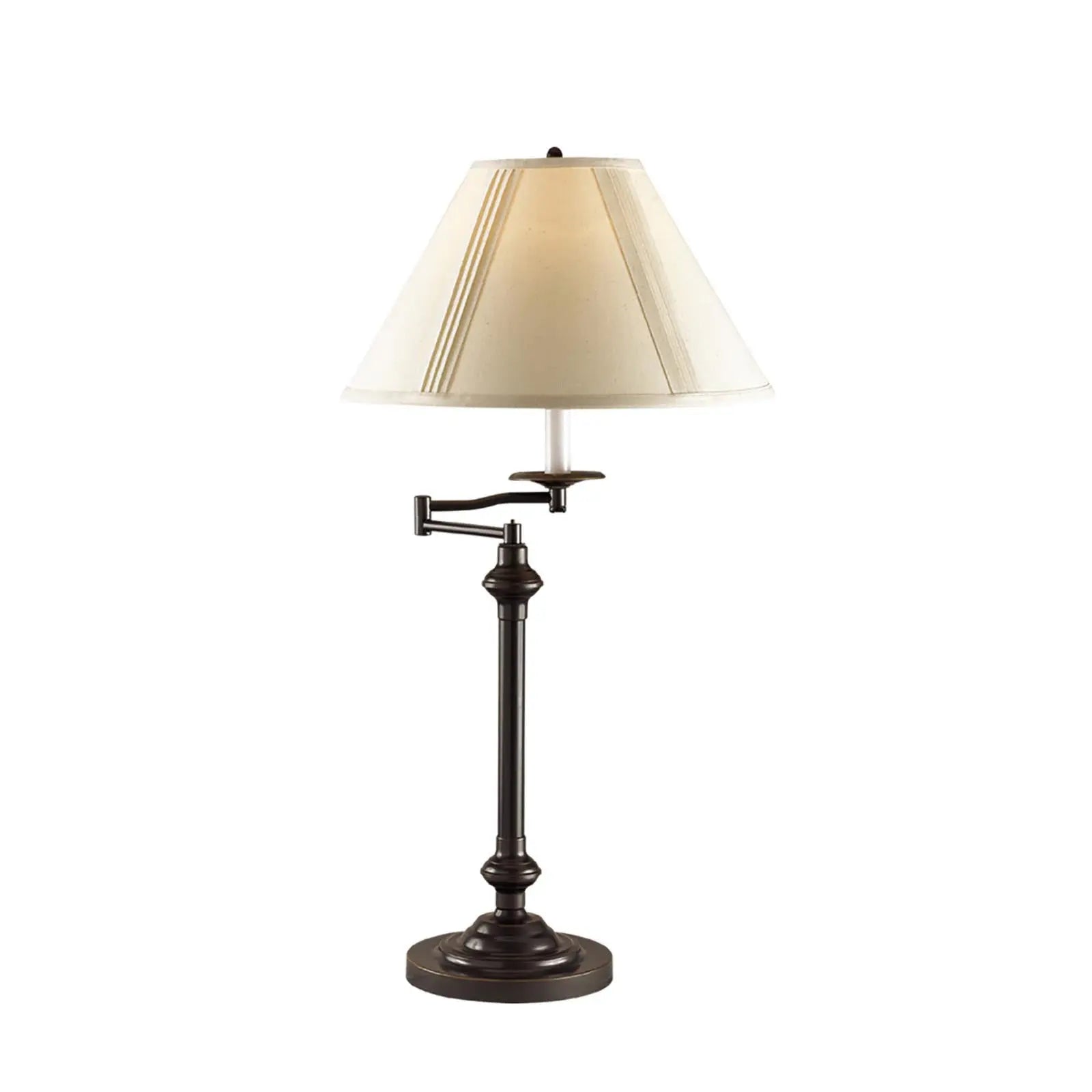 30" Antiqued Bronze Metal Swing Arm Table Lamp With Off White Empire Shade Homeroots Lighting