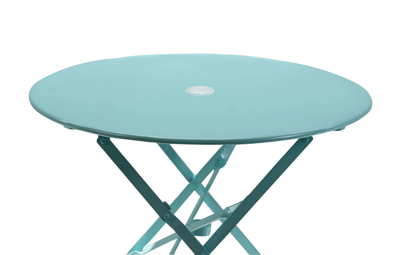30" Aqua Rounded Aluminum Folding Outdoor Bistro Table with Umbrella Hole Homeroots Outdoor