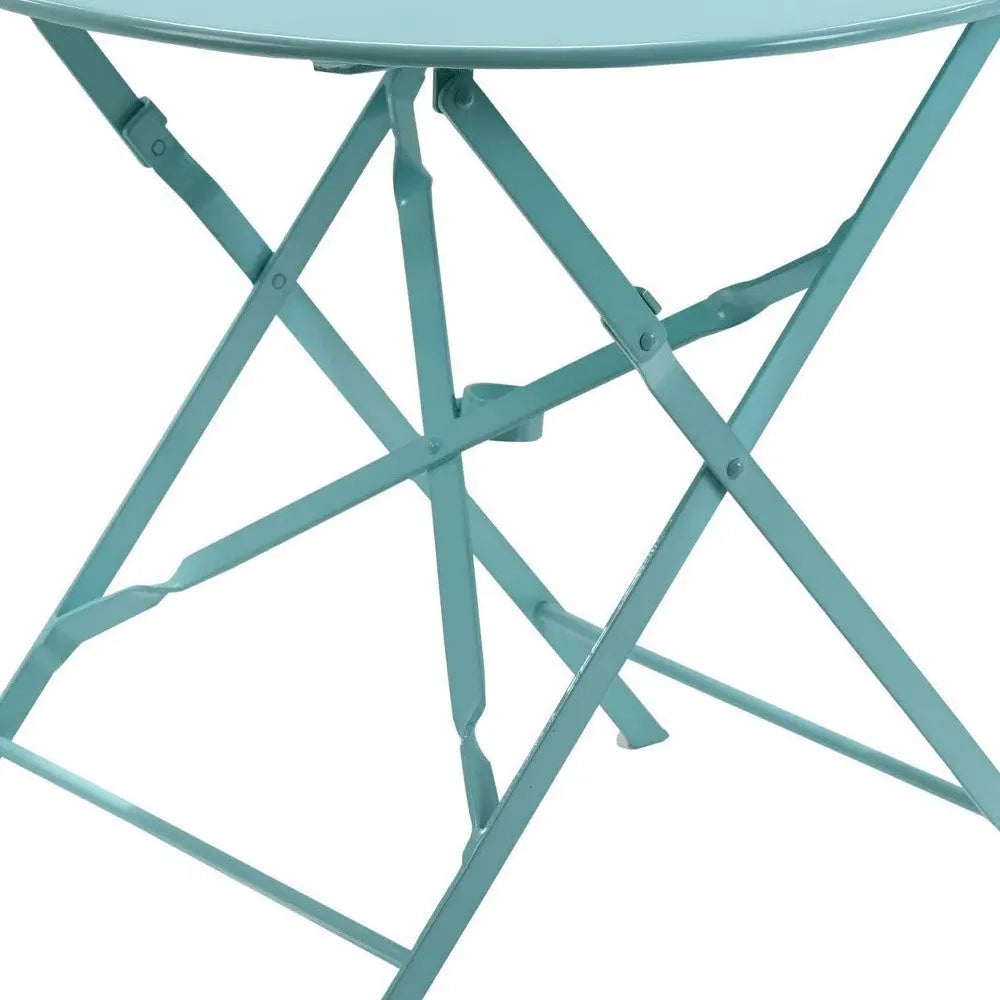 30" Aqua Rounded Aluminum Folding Outdoor Bistro Table with Umbrella Hole Homeroots Outdoor