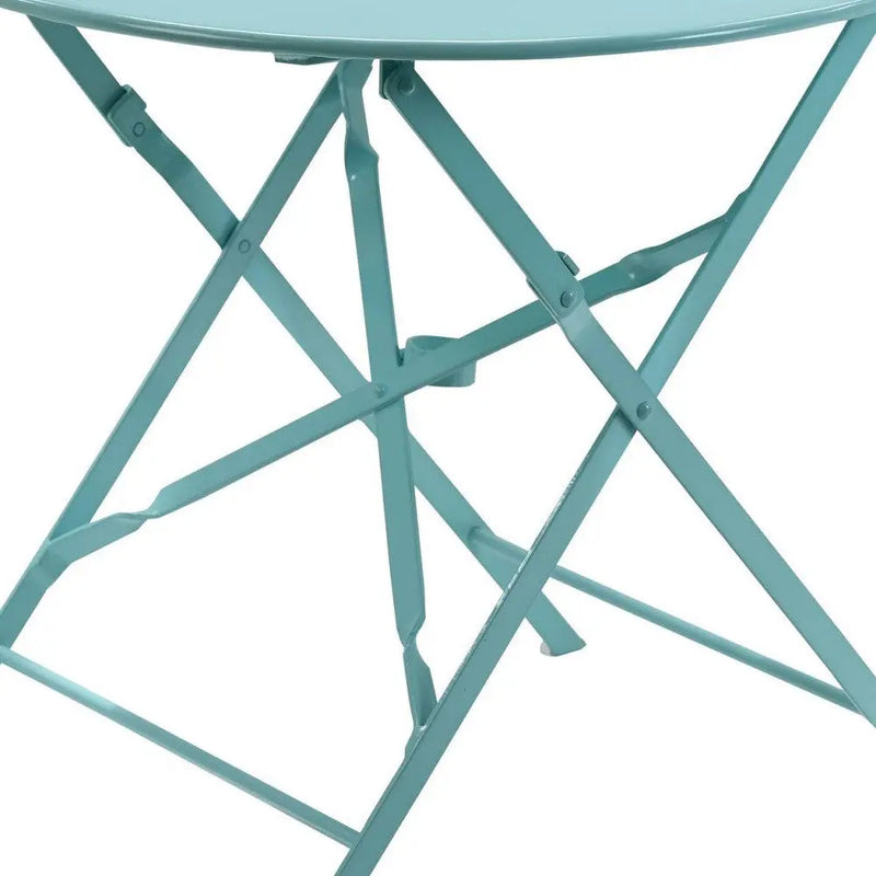 30" Aqua Rounded Aluminum Folding Outdoor Bistro Table with Umbrella Hole Homeroots Outdoor
