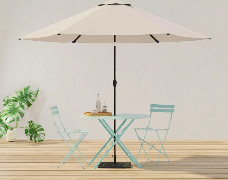 30" Aqua Rounded Aluminum Folding Outdoor Bistro Table with Umbrella Hole Homeroots Outdoor