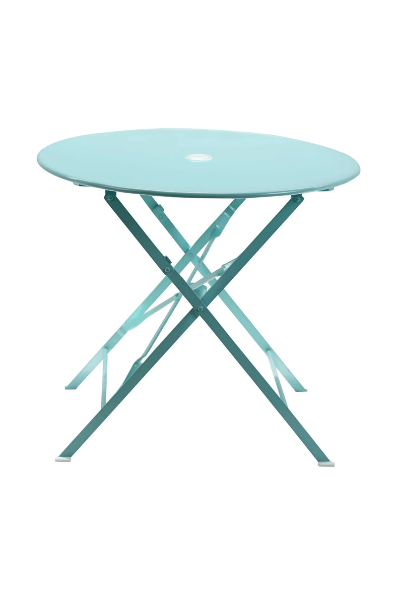 30" Aqua Rounded Aluminum Folding Outdoor Bistro Table with Umbrella Hole Homeroots Outdoor