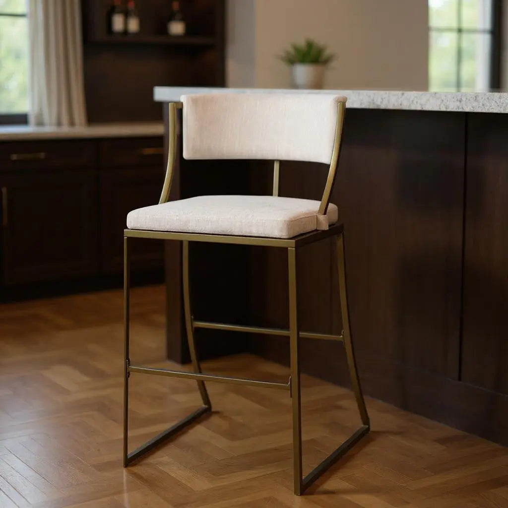 30" Beige And Antiqued Brass Steel Low Back Bar Height Bar Chair Homeroots Living Room