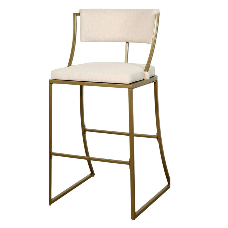 30" Beige And Antiqued Brass Steel Low Back Bar Height Bar Chair Homeroots Living Room