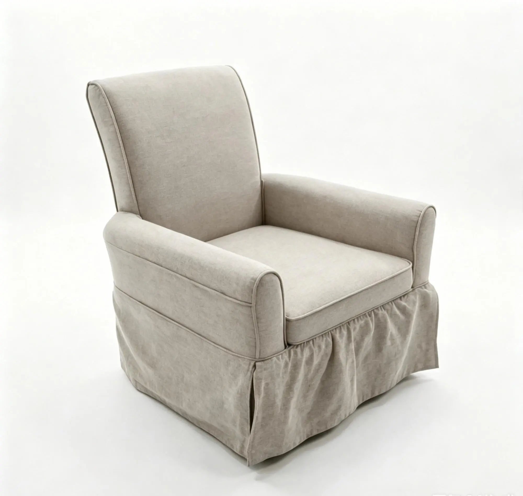 30" Beige and Natural Cotton and Solid Wood Swivel Nursery Glider Rocking Chair Homeroots Living Room