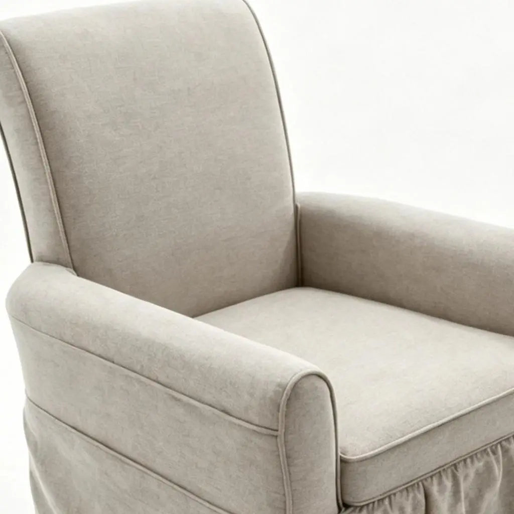30" Beige and Natural Cotton and Solid Wood Swivel Nursery Glider Rocking Chair Homeroots Living Room