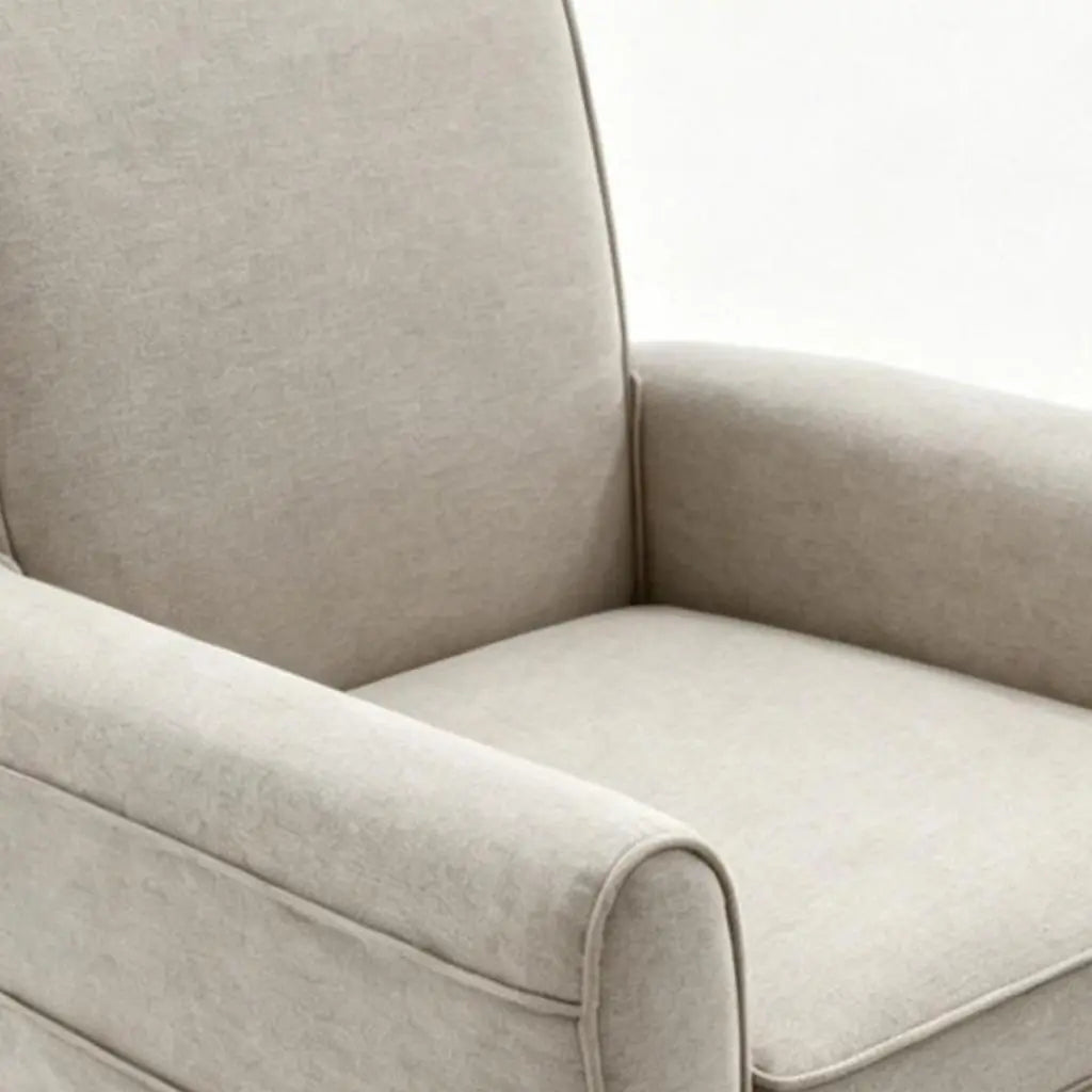 30" Beige and Natural Cotton and Solid Wood Swivel Nursery Glider Rocking Chair Homeroots Living Room