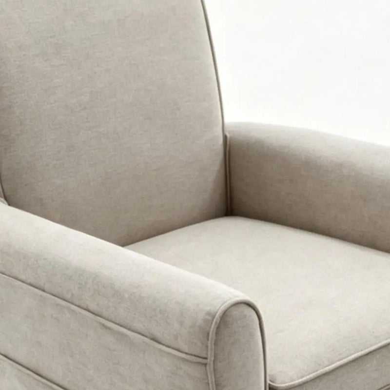 30" Beige and Natural Cotton and Solid Wood Swivel Nursery Glider Rocking Chair Homeroots Living Room
