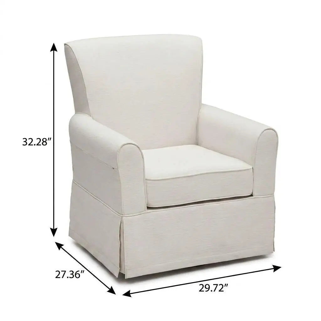 30" Beige and Natural Cotton and Solid Wood Swivel Nursery Glider Rocking Chair Homeroots Living Room