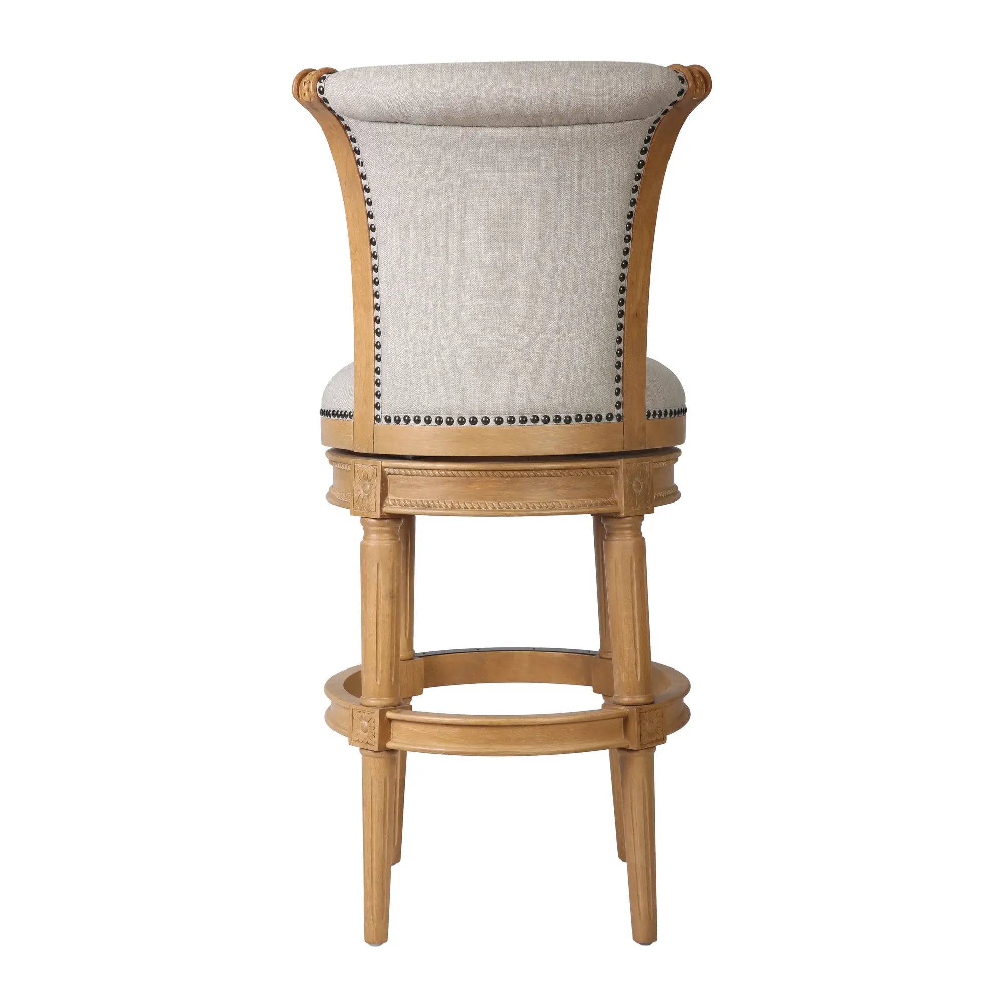 30" Beige and Natural Fabric and Solid Wood Bar Height Swivel Bar Chair Homeroots Living Room