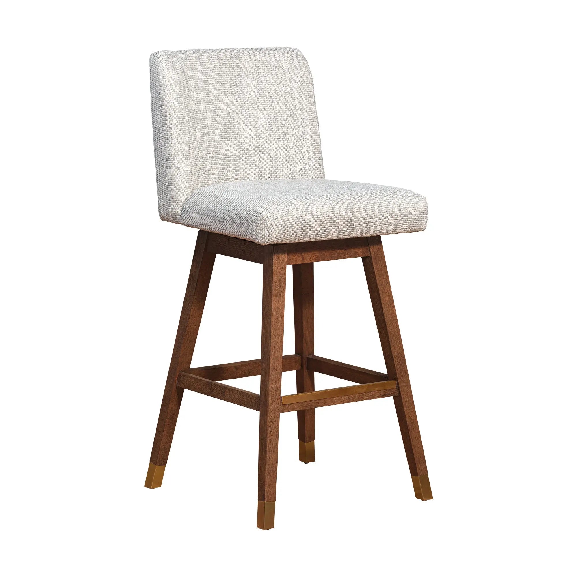 30" Beige and Wood Brown Solid Wood Bar Height Swivel Bar Chair Homeroots Living Room