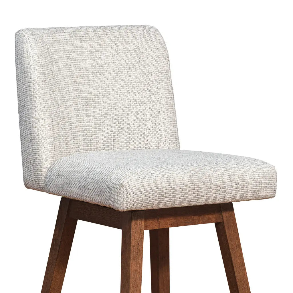 30" Beige and Wood Brown Solid Wood Bar Height Swivel Bar Chair Homeroots Living Room