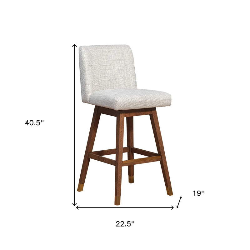 30" Beige and Wood Brown Solid Wood Bar Height Swivel Bar Chair Homeroots Living Room