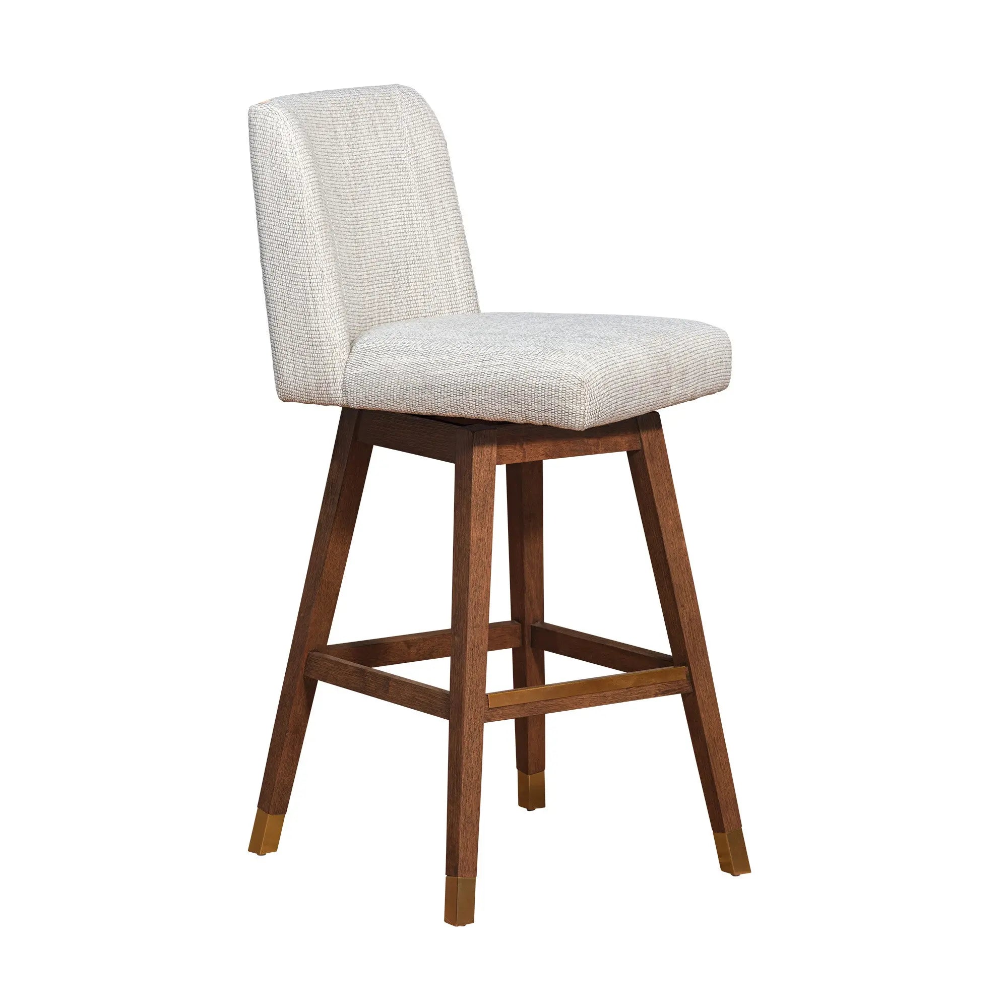 30" Beige and Wood Brown Solid Wood Bar Height Swivel Bar Chair Homeroots Living Room