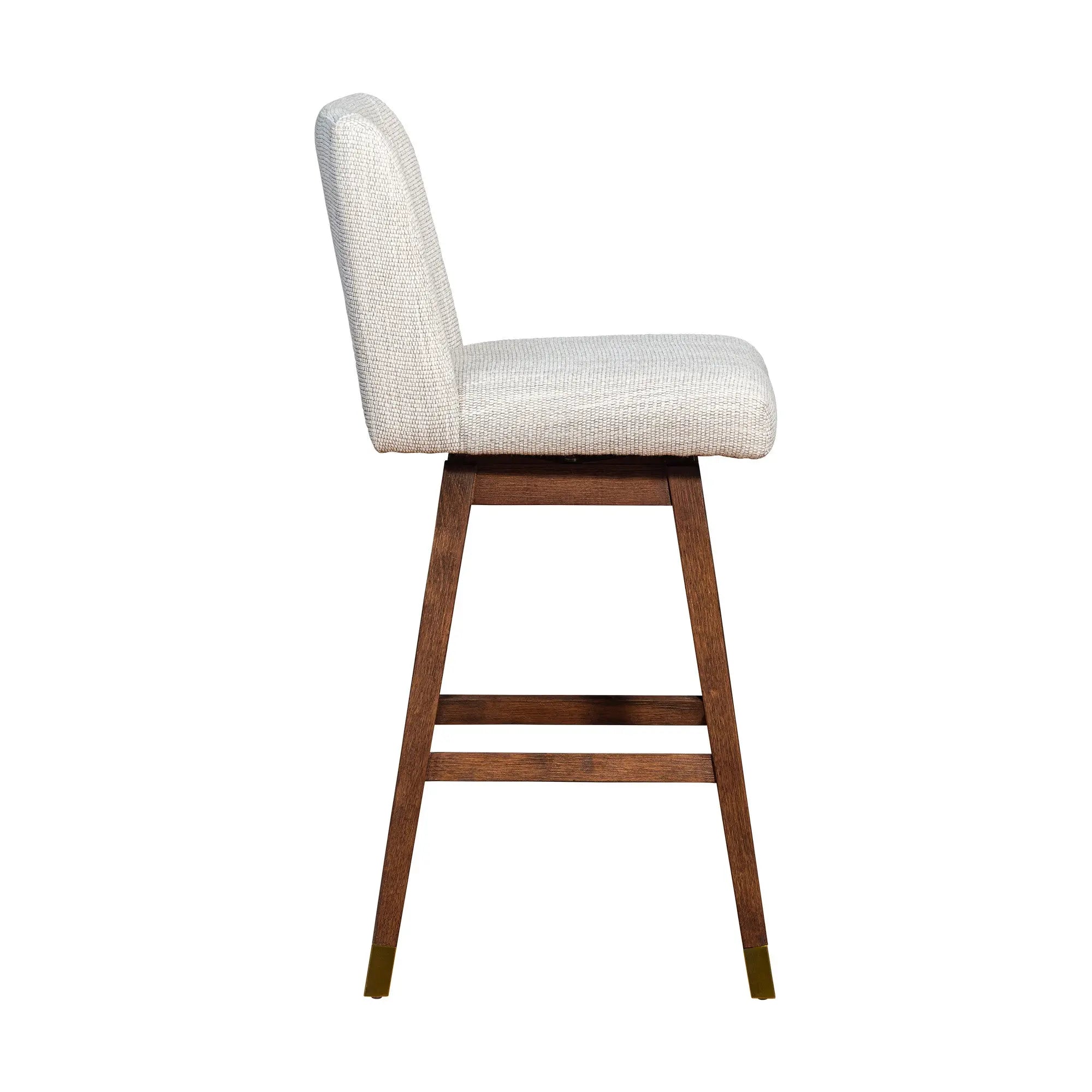 30" Beige and Wood Brown Solid Wood Bar Height Swivel Bar Chair Homeroots Living Room