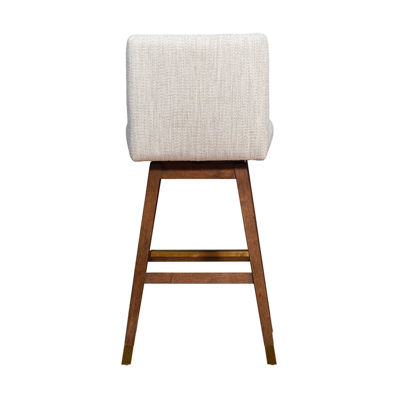 30" Beige and Wood Brown Solid Wood Bar Height Swivel Bar Chair Homeroots Living Room