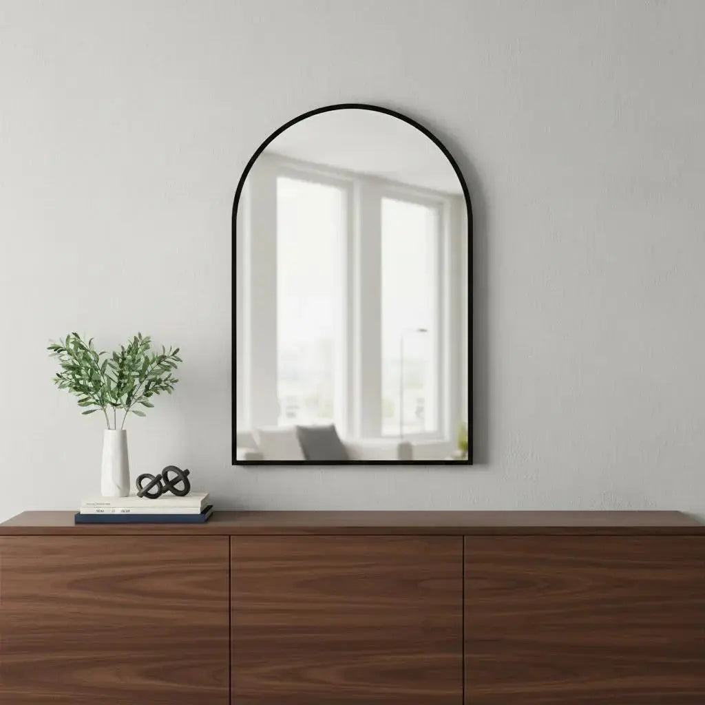 30" Black Aluminum Arch Framed Accent Mirror Homeroots Bed & Bath