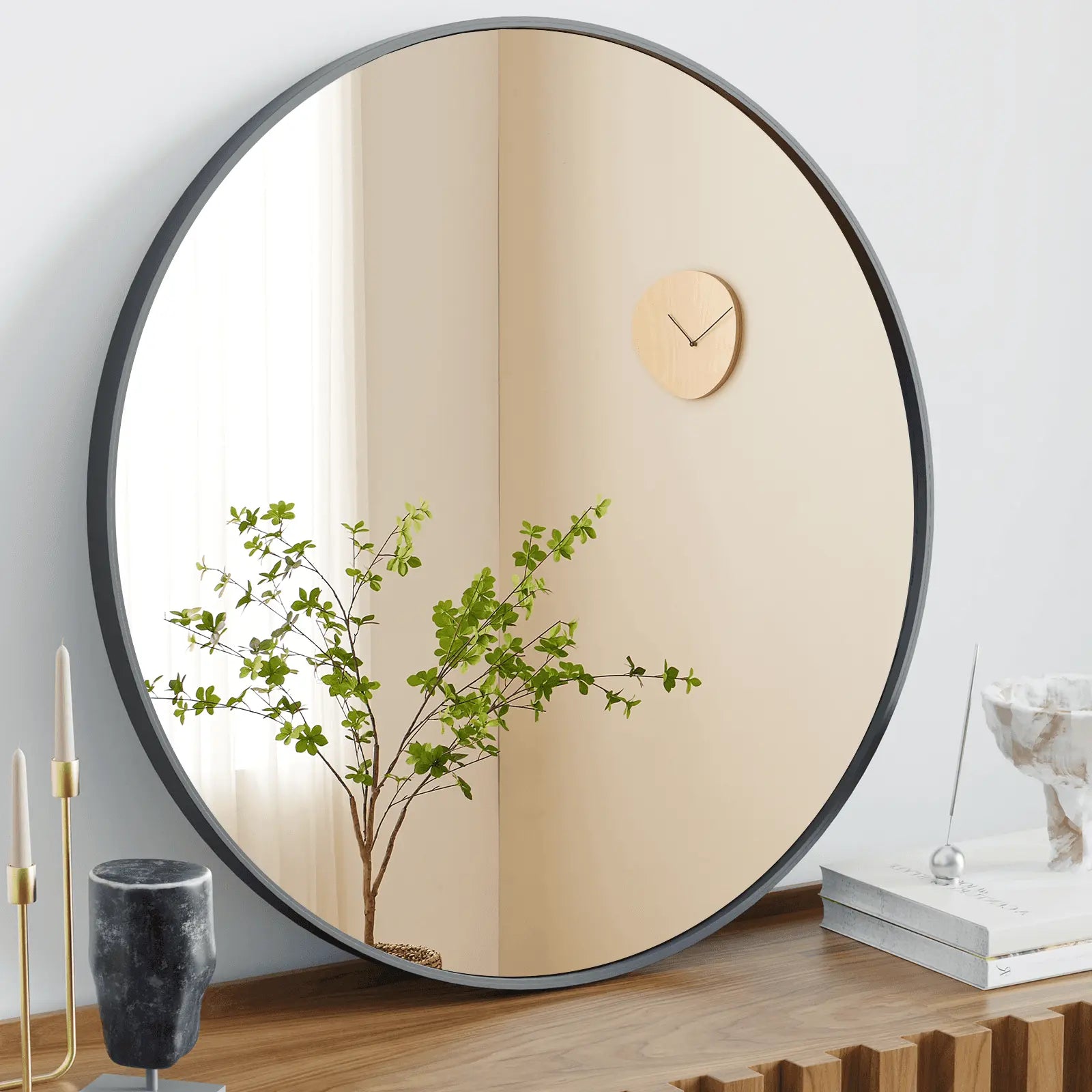 30" Black Aluminum Round Framed Accent Mirror Homeroots Bed & Bath