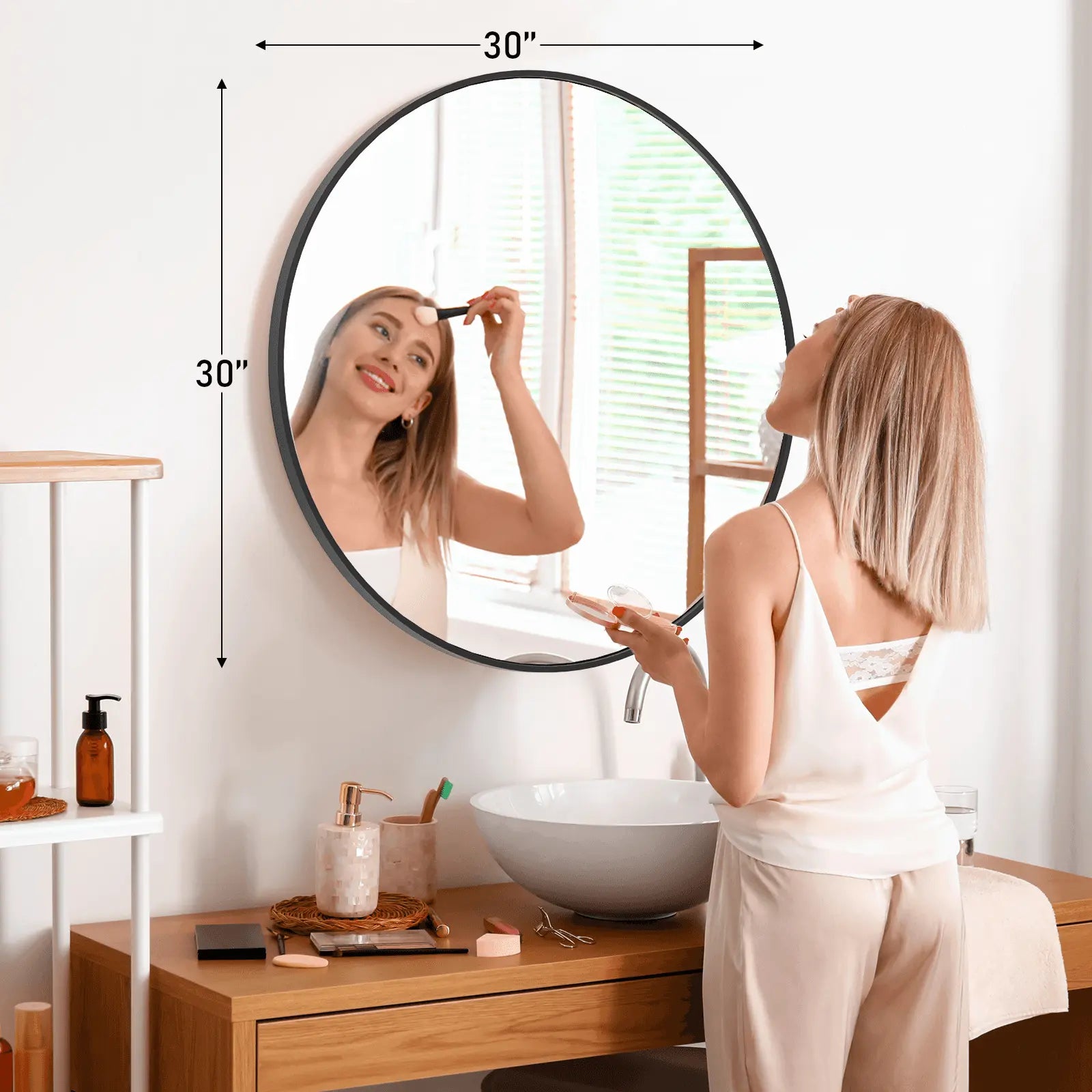 30" Black Aluminum Round Framed Accent Mirror Homeroots Bed & Bath