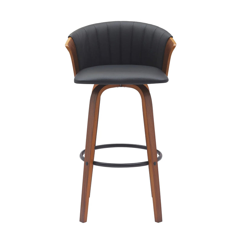 30" Black And Wood Brown Faux Leather Swivel Bar Height Bar Chair Homeroots Living Room