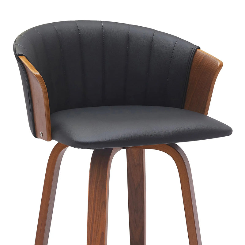 30" Black And Wood Brown Faux Leather Swivel Bar Height Bar Chair Homeroots Living Room
