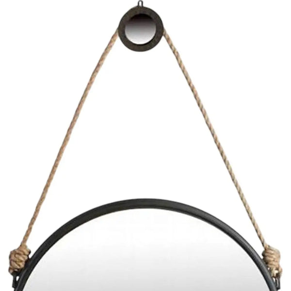 30" Black Fame Round Wall Hanging Accent Mirror with Rope Homeroots Bed & Bath