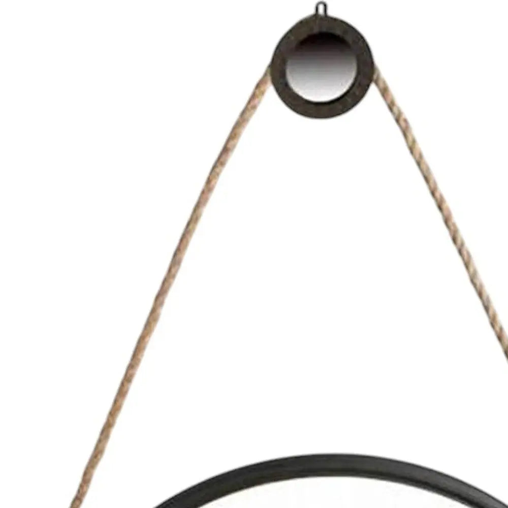30" Black Fame Round Wall Hanging Accent Mirror with Rope Homeroots Bed & Bath