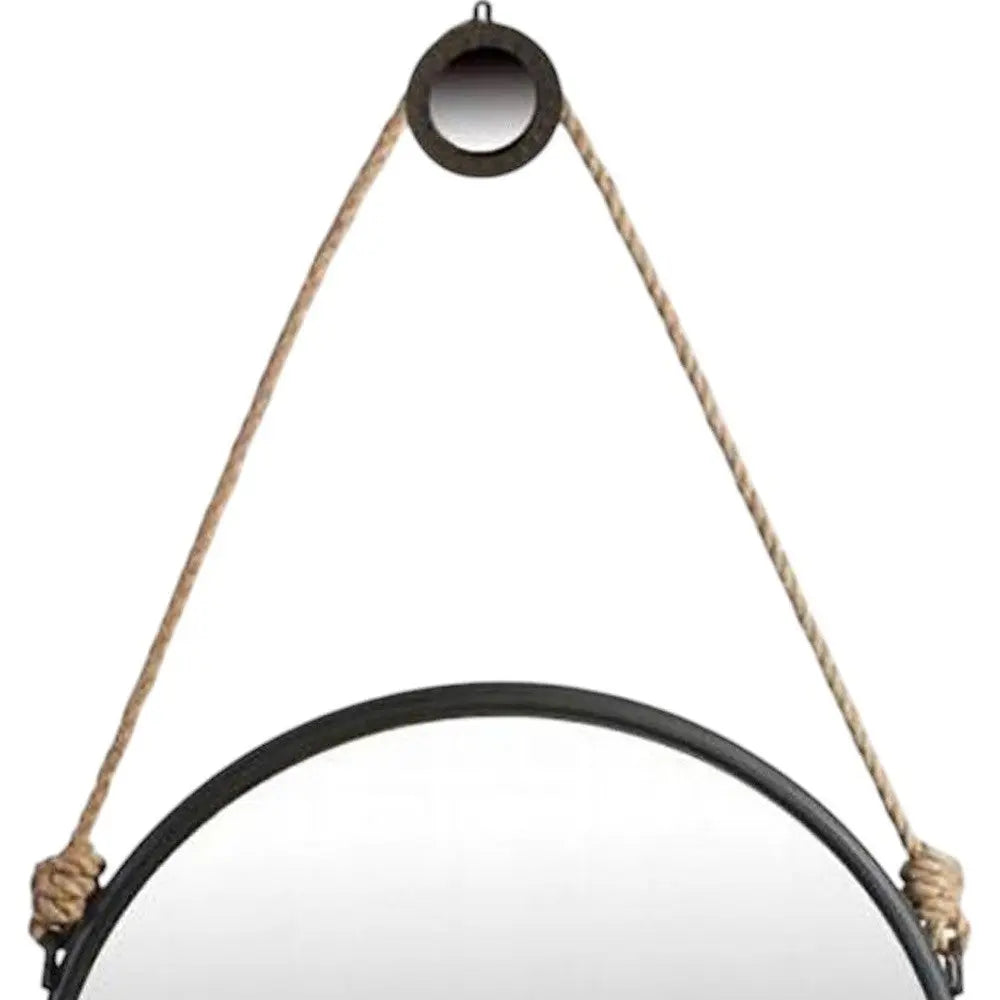 30" Black Fame Round Wall Hanging Accent Mirror with Rope Homeroots Bed & Bath
