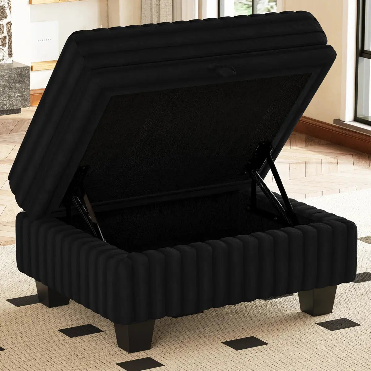 30" Black Faux Fur Storage Ottoman Homeroots Living Room