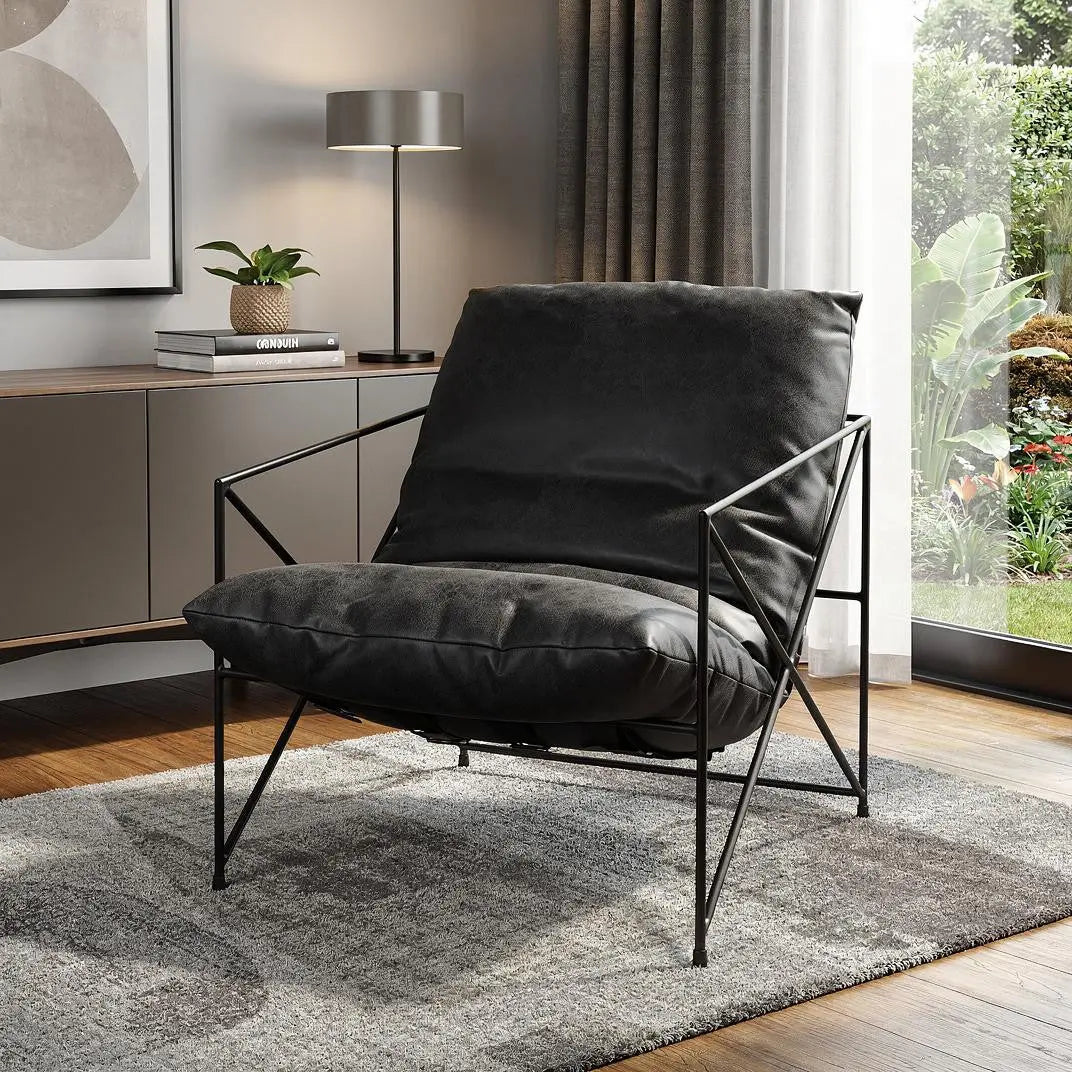 30" Black Faux Leather Distressed Wingback Chair Homeroots Living Room