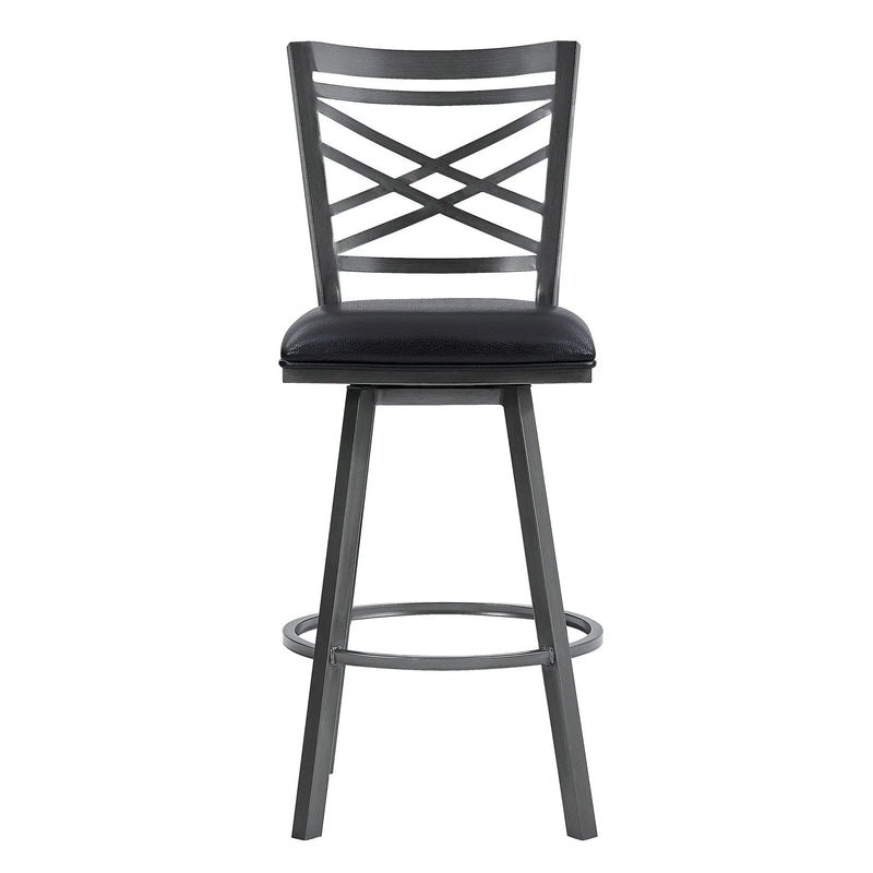 30" Black Faux Leather and Iron Bar Height Swivel Bar Chair - GreatEagleInc