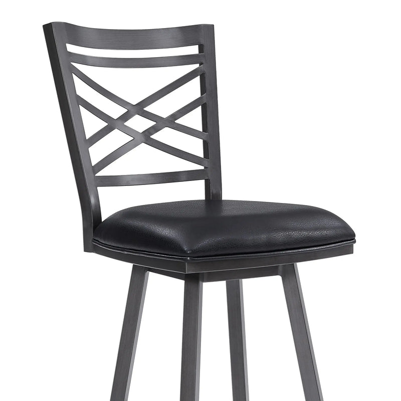 30" Black Faux Leather and Iron Bar Height Swivel Bar Chair - GreatEagleInc