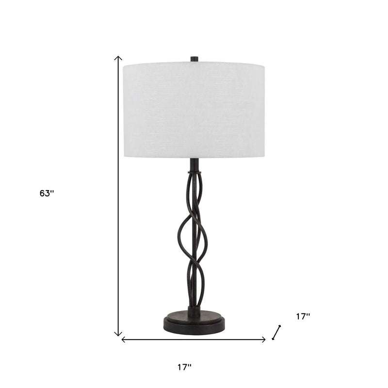 30" Black Metal Candlestick Table Lamp With Off White Drum Shade Homeroots Lighting