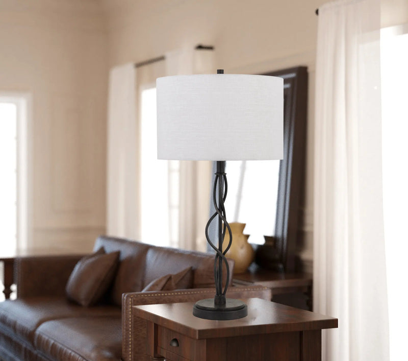 30" Black Metal Candlestick Table Lamp With Off White Drum Shade Homeroots Lighting