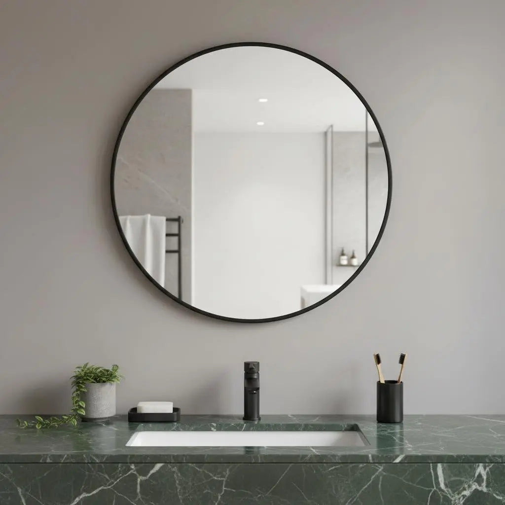 30" Black Metal Round Framed Bathroom Vanity Mirror Homeroots Bed & Bath